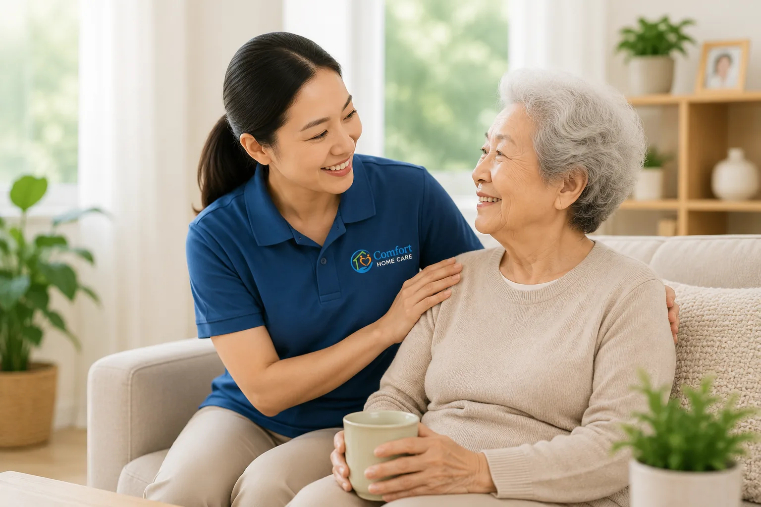 Caregiver supporting an older adult at home